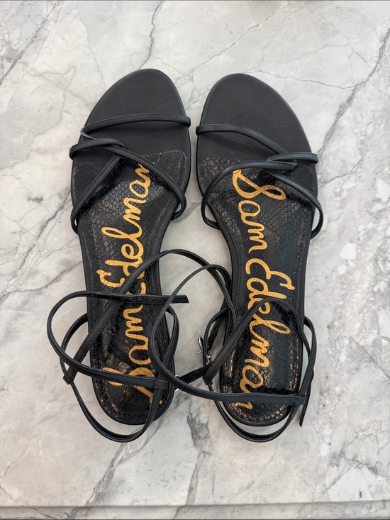 Sam Edelman Shoes - Sam Edelman Black Lace-Up Strappy Flat Sandals with Gold Logo
